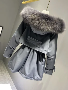

2020 Winter New Women's down Jacket Mid-Length Pike Waist Hugging Large Fur Collar