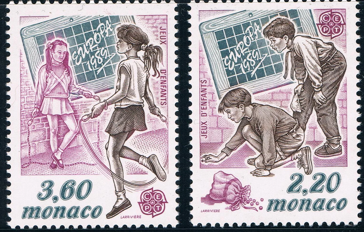 

2Pcs/Set New Monaco Post Stamp 1989 Child 's Game Kids Sculpture Stamps MNH
