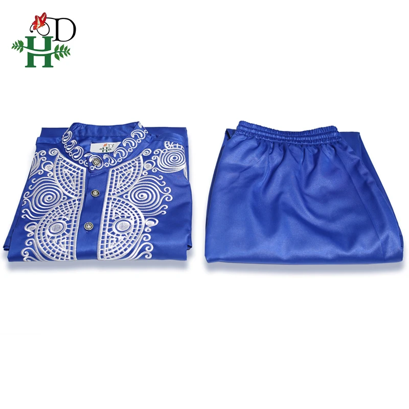 H&D Dashiki Mens Top Pant 2 Pieces Outfit Set African Men Clothes 2022 Riche African Clothing For Men Dashiki Shirt With Trouser