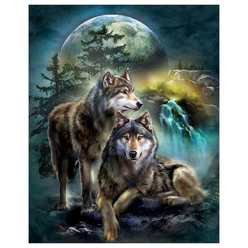 

5D Diamond Painting Full Square Animal Diamond Embroidery Rhinestones Pictures Diamond Mosaic Moon Wolf