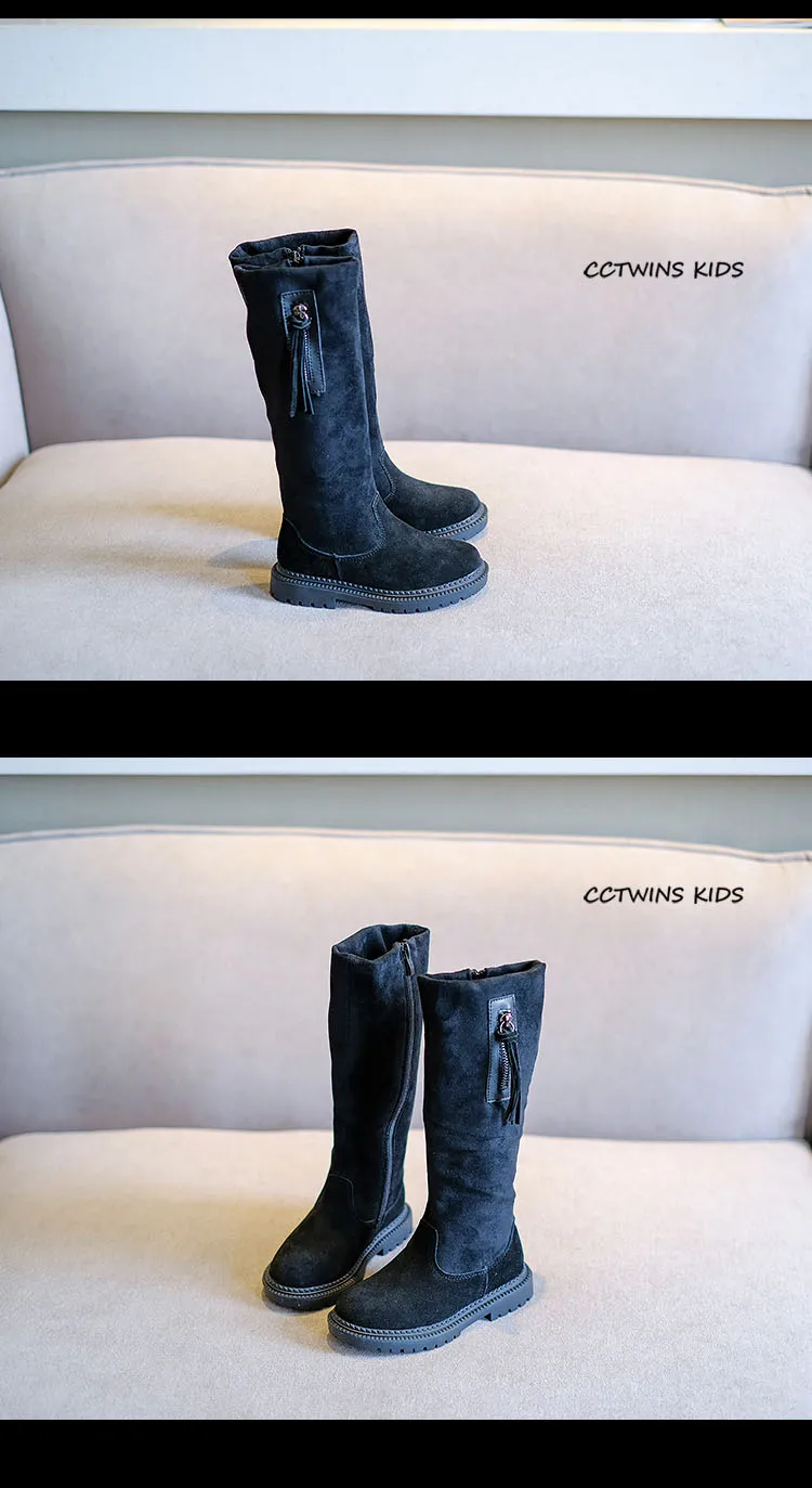 CCTWINS Kids Shoes Winter Girls Fashion Knee High Boots Baby Brand Warm Suede Boots Children Black Shoes Toddler HB053