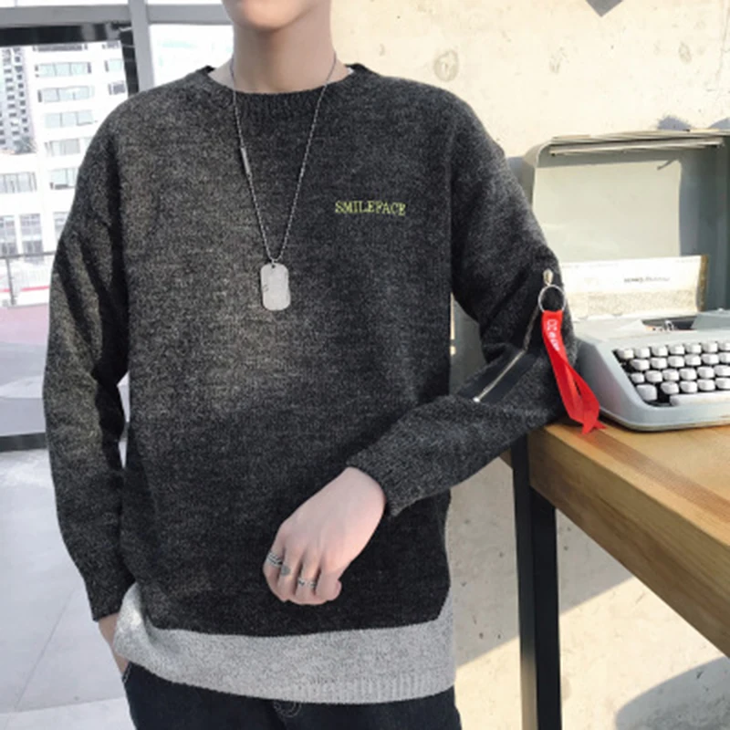 

2019 Autumn And Winter New Men's Round Neck Sweater Trend Color Matching Sweater Wild Sweater Men