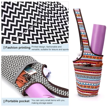 Fashion Yoga Mat Bag Printed Canvas Tote Bag Single Shoulder Washable Large Capacity Portable Zippered