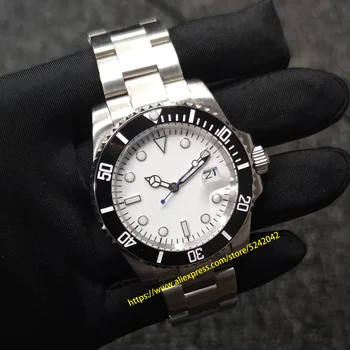 

40mm Men's Watch Aseptic Dial white Mechanical Automatic Stainless Steel Sapphire Glass 2813 Movement Ceramic Bezel N03