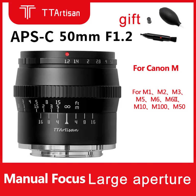 

TTArtisan 50 мм F1.2 Камера объектив с фиксированным фокусным расстоянием для Canon M крепление для M1 M2M3 M5 M6 M6II M10 M100 M50 Камера APS-C фиксированным фокусным расстоянием большой апертурой MF Камера объектив