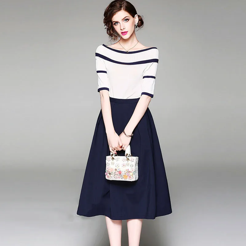 

Ozhouzhan 2019 Spring And Summer New Style off-Shoulder Knitted Jacket + Skirt Two-Piece Set Skirt Set