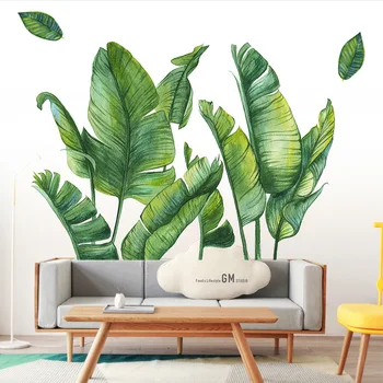 

Creative Big Green Leaf Wall Stickers Potted Fresh Plants Home Decor for Bedroom Europe Room Decor Smile Wallpaper