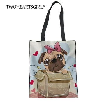 

Twoheartsgirl Lovely Animal Women Canvas Shopping Bags Totes Eco Friendly Shoulder Bag for Student Cartoon Dog/Elephant Handbag