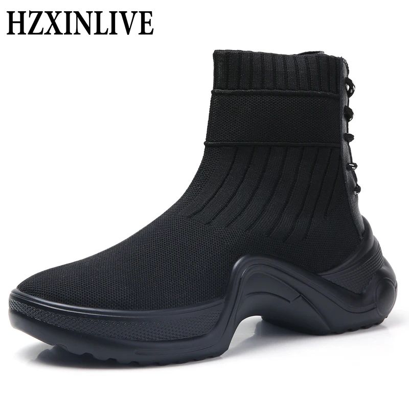 

HZXINLIVE Woman Ankle Boots 2019 Fashion Slip-On Sexy Comfortable Chunky Plush Woman Sock Shoes Casual Winter Boots Keep Warm