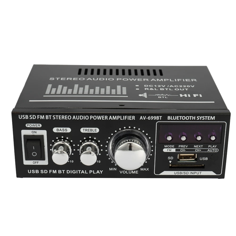 

Portable 12V/ 220V Mini 2CH Audio Amplifier LCD Display HiFi Audio Stereo 400W Power Amplifier Bluetooth FM Radio for Car Home