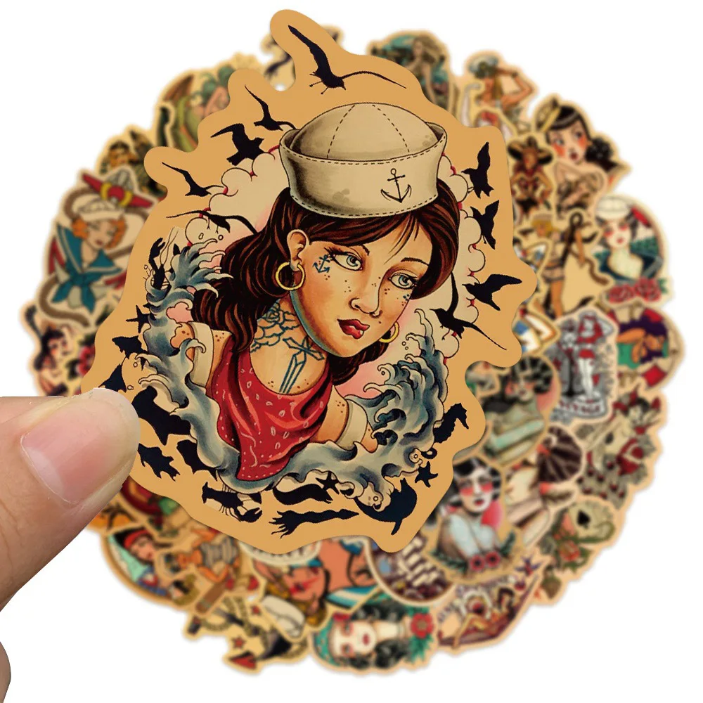Retro Old School Tattoo Style Stickers 10/30/50/100pcs Skateboard Car Phone Bike Laptop Luggage Sexy Girl Waterproof Sticker cartoon stickers,custom stickers
