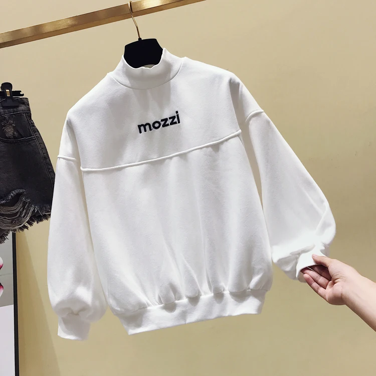 

Furring Thickening Turtleneck Hoodie for Woman Spring Autumn Loose Pullover Coat Student Chic Long-sleeved Topcoat Sweatshirt