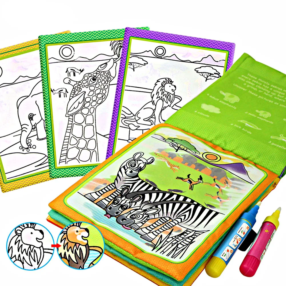 Раскраска Волшебная водная рисовальная книга с ручкой Детская Игрушка Животные Живопись Написание граффити книга из ткани для детей обучающая доска для рисования