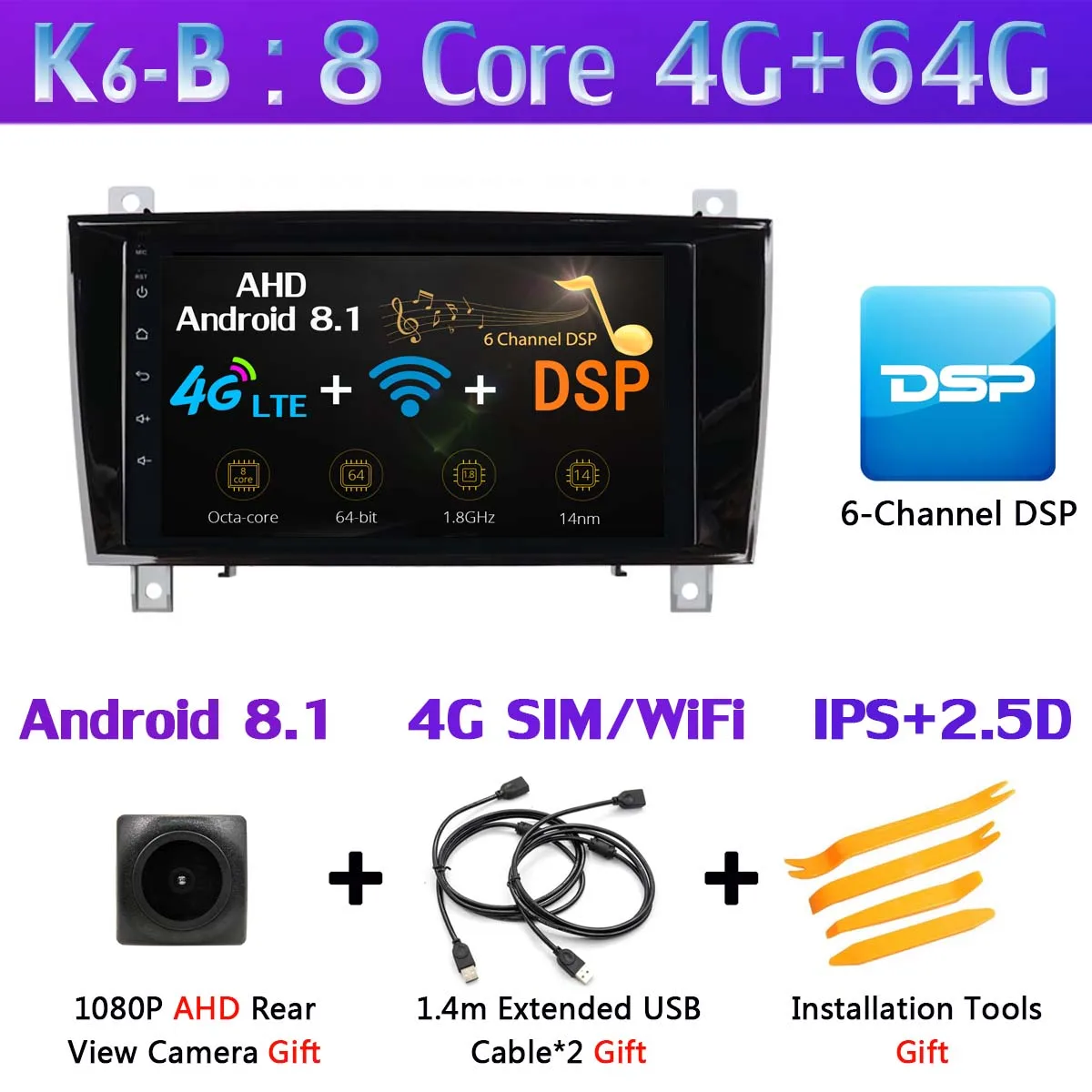 K6-B 360 ° панорамный Android 9,0 4G+ 64G Автомобильный плеер CarPlay Авто DSP SPDIF gps радио для Mercedes Benz SLK КЛАСС R171 W171 SLK200 SLK28 - Цвет: K6-B