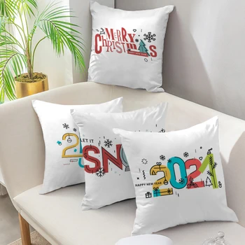 

Christmas Letters Short Plush/Peach Skin Single Side Cushion Cover Decorative Pillows Sofa Home Decoration Winter