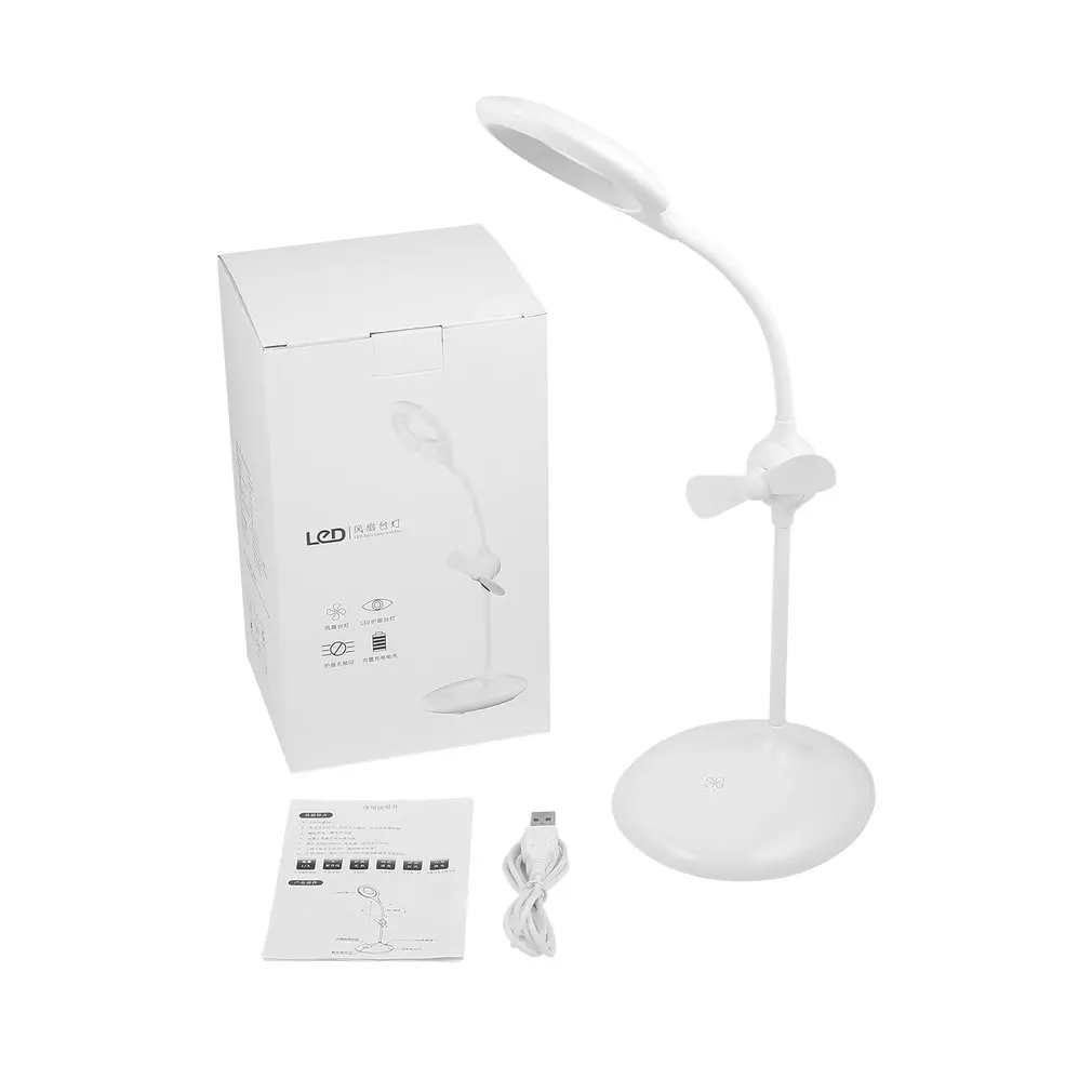 

Touch Switch High Brightness Built-in Rechargeable Battery Eye-protection 360 Rotating Lighting LED Table Lamp With Fan