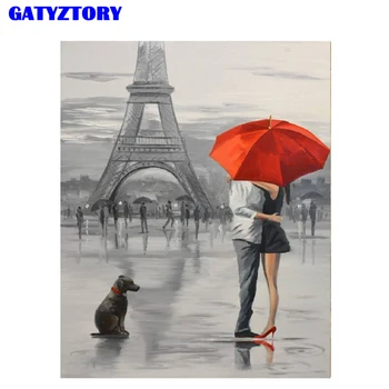 

GATYZTORY Frame DIY Digital Painting By Numbers Eiffel Tower Lover Romantic Landscape Hand Painted Wall Art for Home Decor