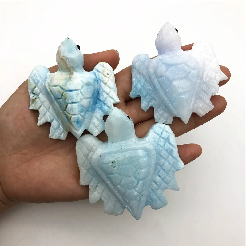 

Beautiful 1PC Natural Blue Aragonite Turtle Tortoise Original Stones Hand Carved Crystal Animal Gifts Natural Quartz Crystals