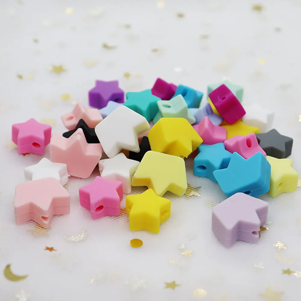 20Pcs Pearl Silicone Beads 13mm Food Grade Mini Heart Stars Crown Teething Bead Necklace Bracelet DIY Loose Beads Nursing Toys