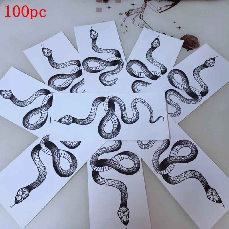 100pc Flower Arm Snake Waterproof Temporary Tattoo Sticker Men Women Big Size Black Cool Fashion Personality Art Fake Tattoo Set