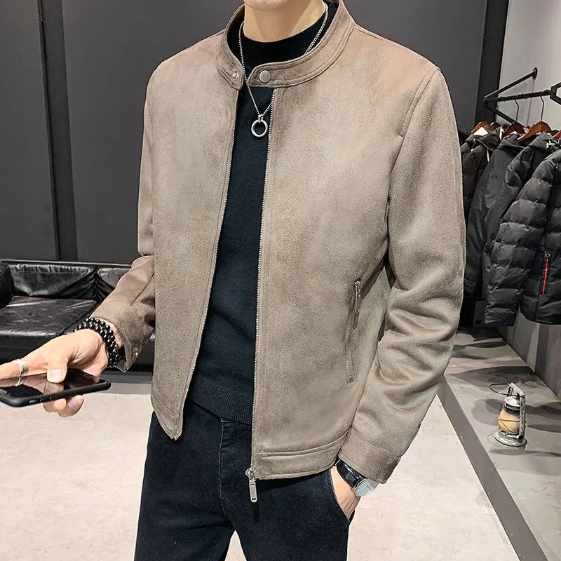 

Spring Suede Lapel Jacket Men's Slim Fashion Solid Multi-pocket Jacket Men Streetwear Wild British Style Jacket Coat Mens M-3XL