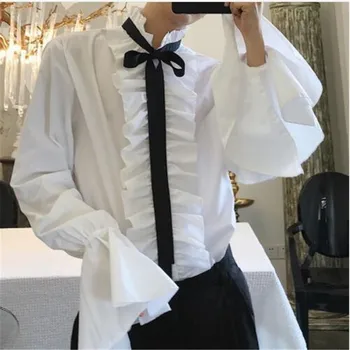 

40% Cotton Shirt Retro Ruffleshirt Men White Wedding Shirt Men Flare Sleeve Shape Royal Designer Gothic Shirt Men Chemise Homme