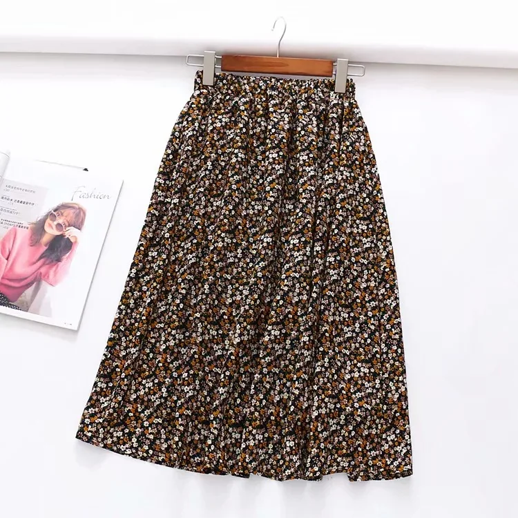 

08113 WOMEN'S Dress New Products Versatile Floral-Print with Lining Skirt