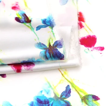 

Watercolor Floral real Silk Fabric Stretch Satin 93%Silk 7%Spandex Wide118cm White 19MM