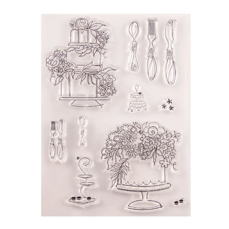 1pc Tableware Transparent Clear Silicone Stamp Seal Diy Scrapbook Rubber Hand Account Photo Album Diary Decor Reusable 15*10cm