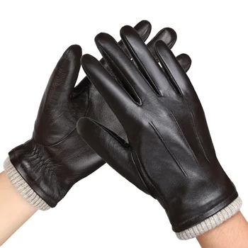 

Men Sheepskin Leather Gloves Outdoor Sport Warm Wool Lined Vintage Daily Dress Driving Gloves
