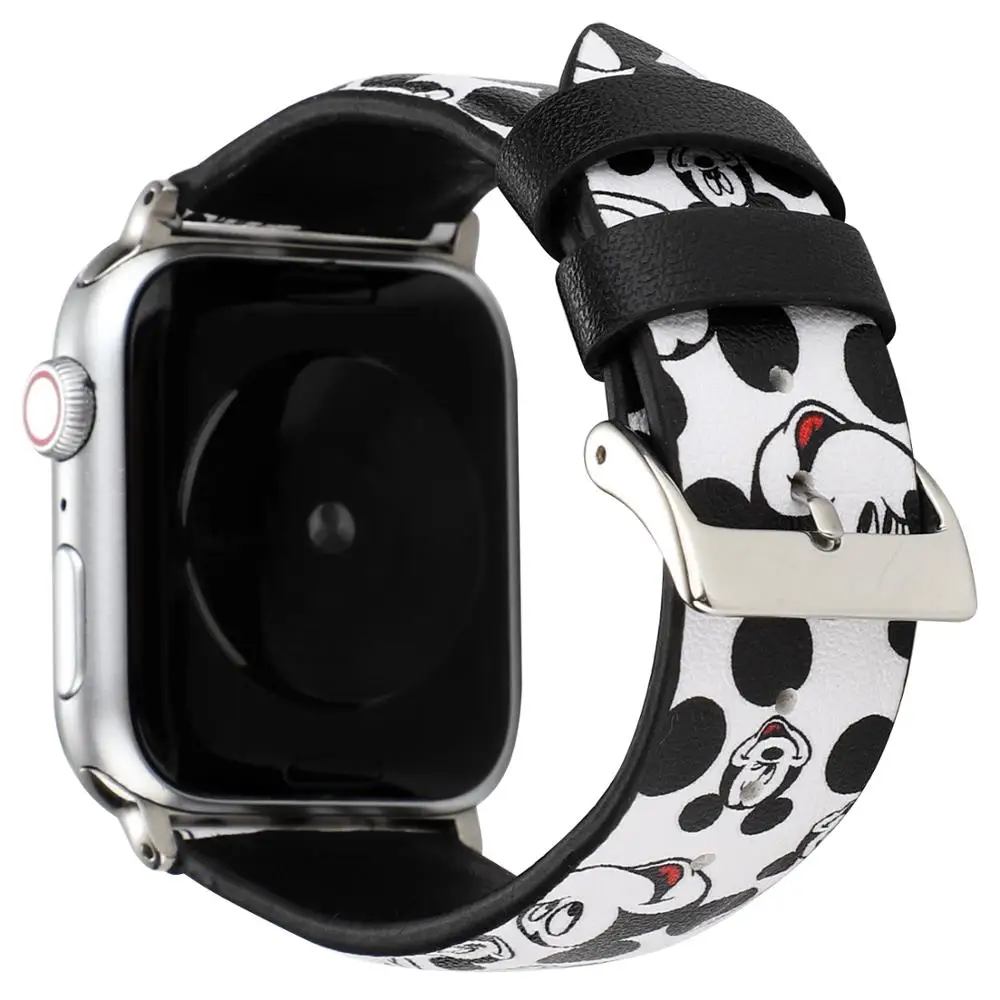 Ремешок из натуральной кожи для Apple Watch 5 band 4 44 мм 40 мм браслет с принтом Микки Мауса Для iwatch Series 3 2 1 38 мм 42 мм