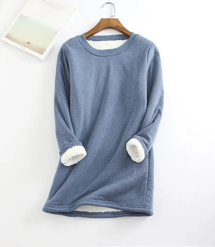 

New Autumn Winter Plus Size Loose O-neck Thickened and Velvet pullover Lamb's Hair Warm and Body Bottom Sweatshirts Female
