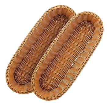 

2 Pack Oval Wicker Woven Bread Basket,14 Inch Storage Basket for Food Fruit Cosmetic Storage Tabletop and Bathroom