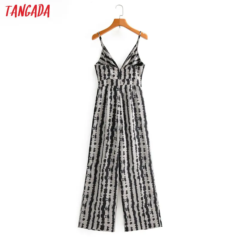 Tangada Women summer print long jumpsuit strap adjust pocket v neck bow female casual Jumpsuit 1F116 Tangada Women summer print long jumpsuit strap adjust pocket v neck bow female casual Jumpsuit 1F116