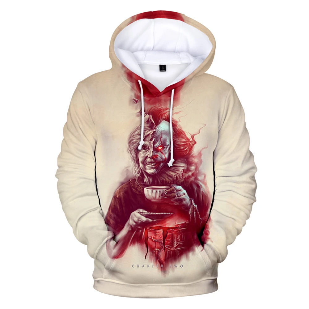 Clown 3D Print Hoodie Stephen King It Pennywise Horror Movie Sweater S 6XL