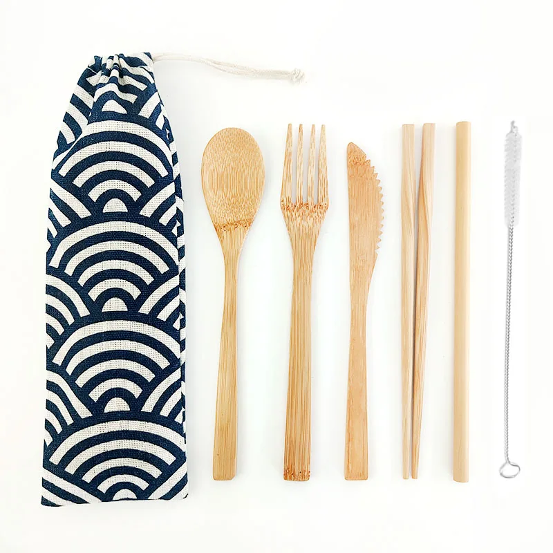 Hot Austin Mall 6pcs Bamboo Cutlery Set Reusable Sales for sale Eco-Friendly Flatware Wood