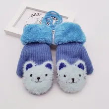 Детские перчатки с мультипликационным принтом, От 4 до 7 лет, варежки, двойные толстые вязаные теплые перчатки, зимние перчатки для маленьких мальчиков и девочек