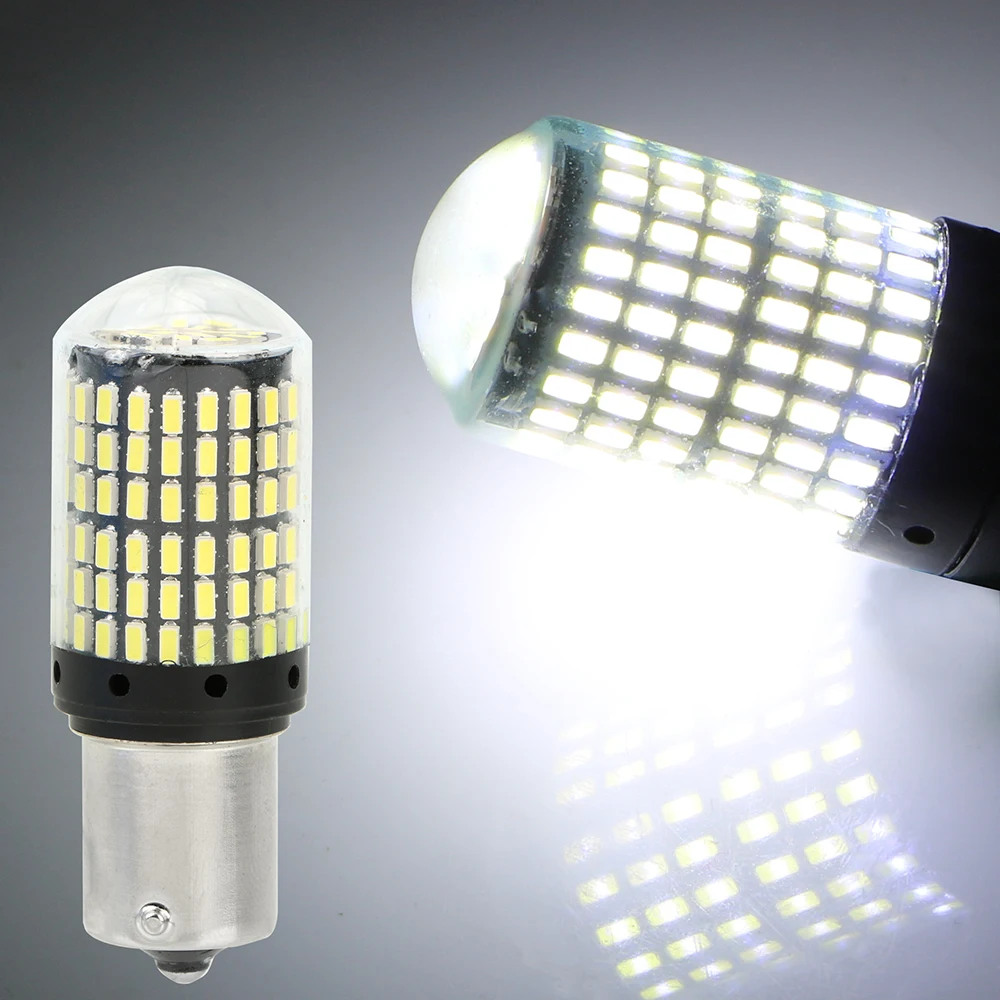 LEEPEE Универсальный сигнальная лампа Светодиодный лампочки Canbus 3014 144 smd авто указатель поворота без Hyper вспышки света BA15S P21W Фары заднего хода