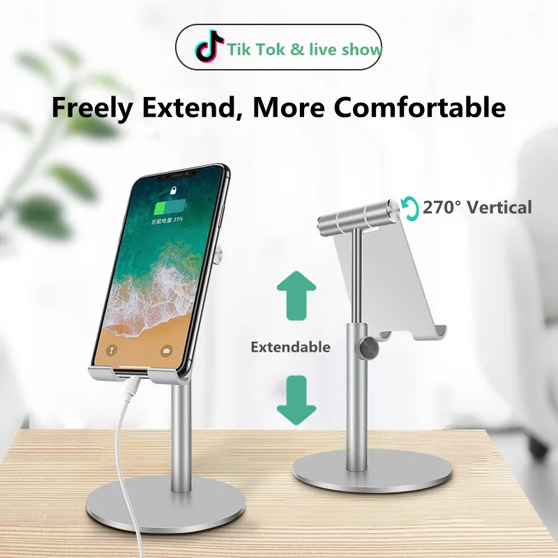 

Mobile Phone Holder Stand Extendable Rotatable Aluminium Alloy Metal Tablet Stand Universal Desk Holder for iPhone iPad Samsung