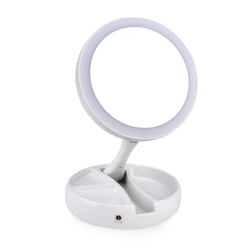 

10X Magnifying Makeup Mirror With LED Light Cosmetic Mirrors Round Shape Desktop Vanity Mirror Double Sided Backlit Mirrors