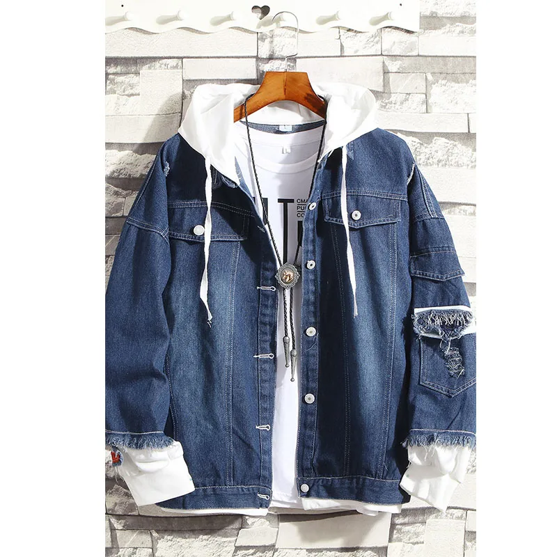 Мужская повседневная куртка-бомбер мужская хип-хоп Мужская Ретро джинсовая куртка уличная Мужская модная джинсовая куртка - Цвет: Hooded 02