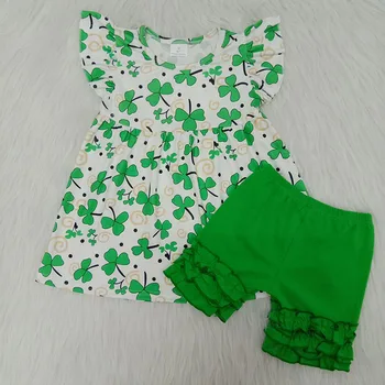 

Summer Green Ruffle Lucky T shirt Cotton Shorts Baby Girl Clothes St Patricks Day Outfits Boutique Kids Clothing Ropa Bebe