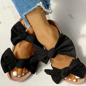 

Women Sandals Bowknot Roman Flat Slippers Casual Beach Indoor Outdoor Leisure Shoes Bow Flat Shoes Slippers #30