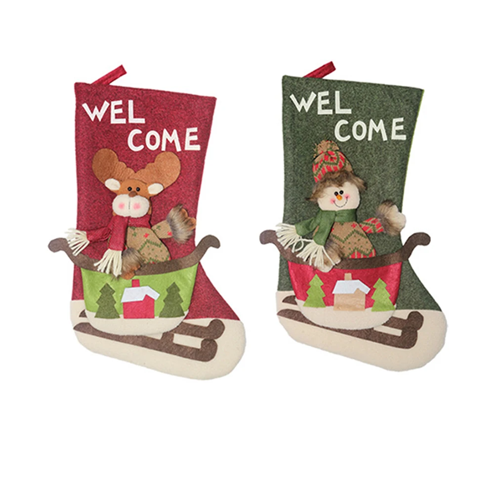 Santa Claus / Snowman / Elk Sleigh Non-woven Christmas Socks Wall Fireplace Decoration Pendant Christmas Candy Gift Socks