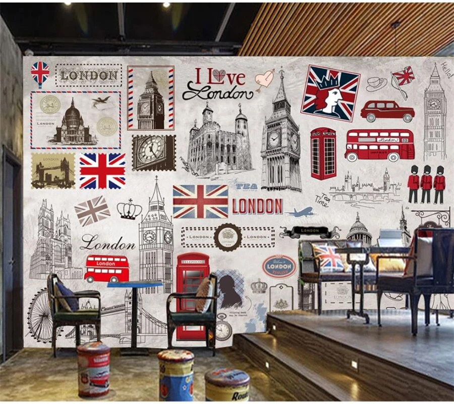 Beibehang-Customized-large-murals-fashion-home-decoration-retro-nostalgic-British-European-KTV-bar-coffee-background-wall