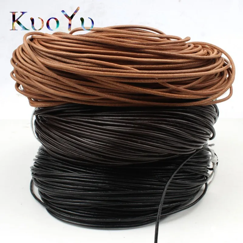 

5M 1.0-3.0mm Natural Color Black Cow Leather Cord Round Rope String For DIY Necklace Bracelet Accessories Jewelry Making Cord