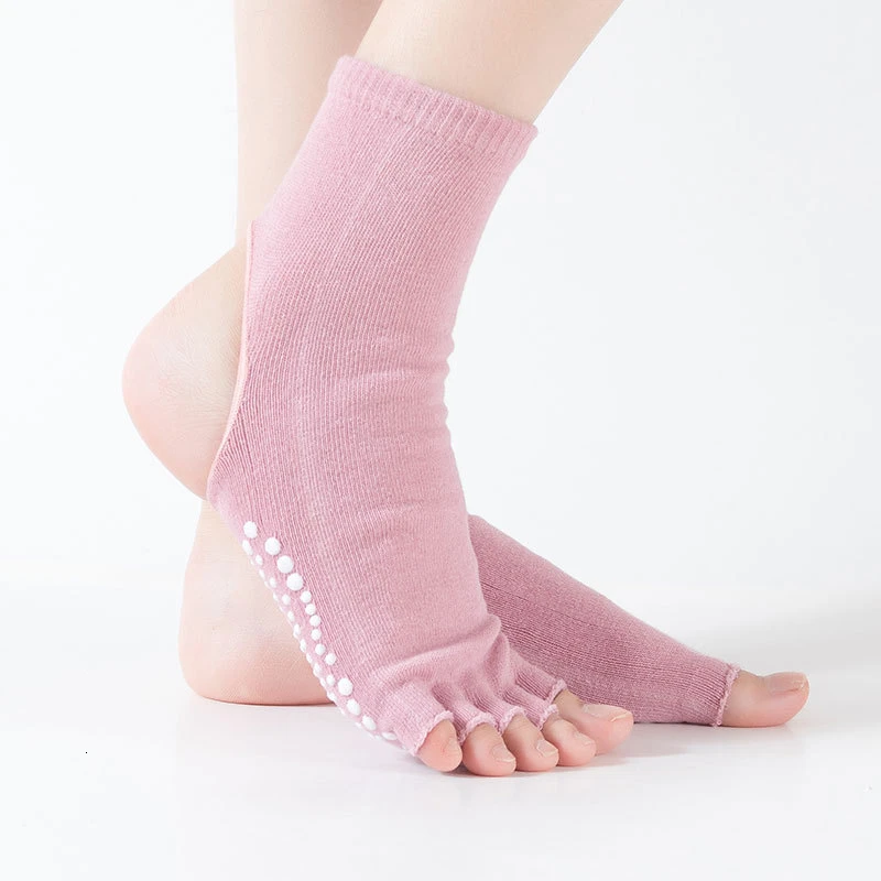 Reallion Heelless Yoga Socks Women Anti-slip Five Fingers Silicone Non-slip 5 Toe Socks Gym Fitness Sports Cotton Socks (6)