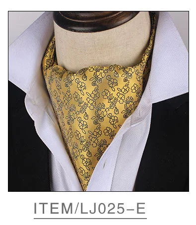 25-E Men's Classic Paisley Ascot Red Yellow Floral Cravat Vintage Ascot For Men Wedding Business Fashion Party Neckwear Gift Neckties - Цвет: 25-E