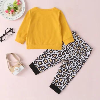 

2020 Spring Girls Clothing Set Letter Leopard Print Baby Children Long Sleeve T-shirt + Long Pant 2pcs Kids Clothes Sport Suits