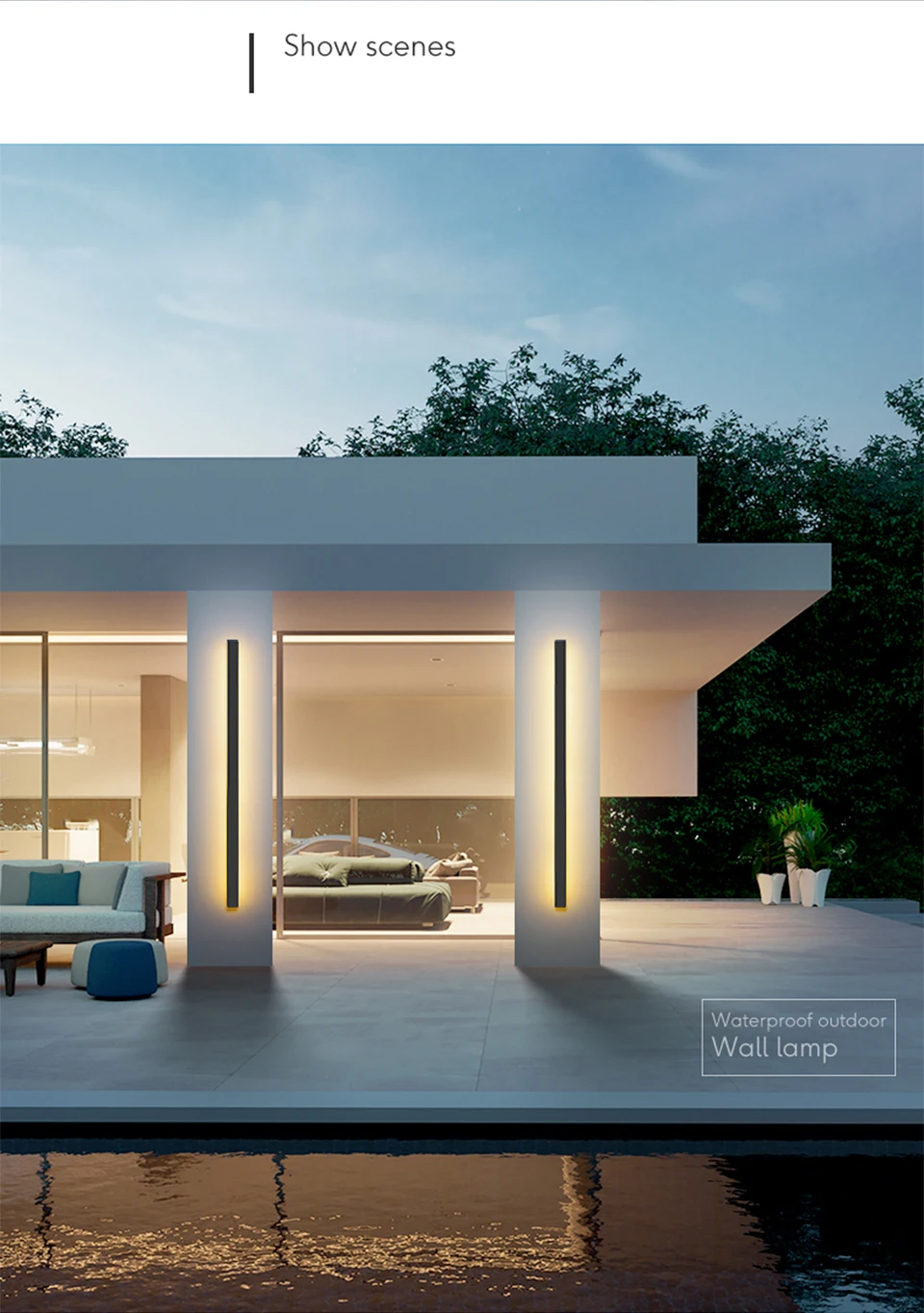 longa luz parede moderna à prova dip65